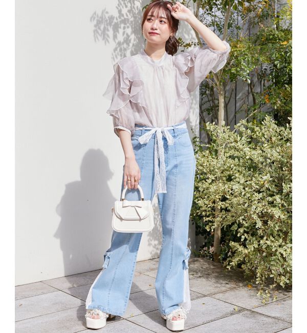  「◎レースベルトセット裾リボンデニム」|デニム|