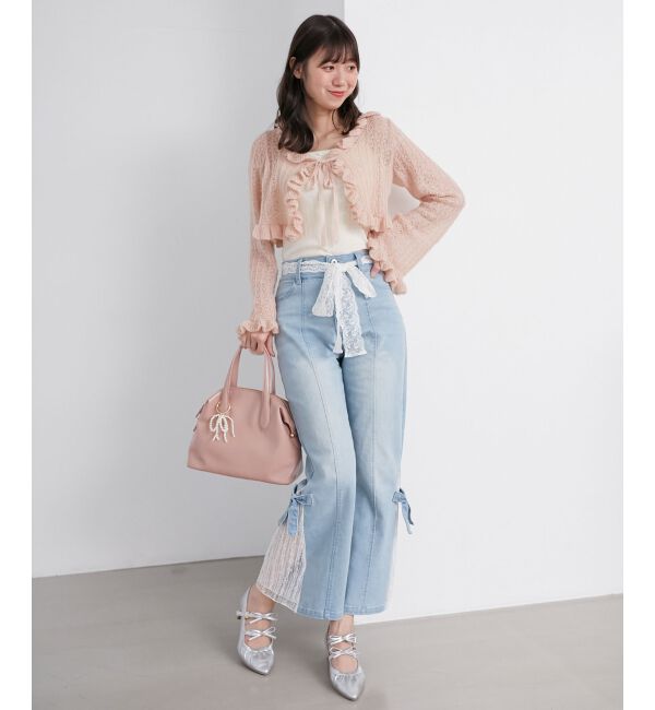  「◎レースベルトセット裾リボンデニム」|デニム|