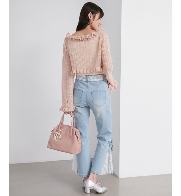  「◎レースベルトセット裾リボンデニム」|デニム|