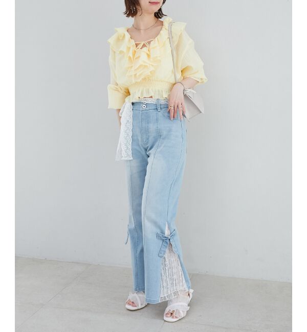  「◎レースベルトセット裾リボンデニム」|デニム|