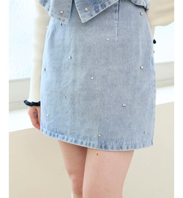  「ビジュー付き台形ミニスカパン」|台形|