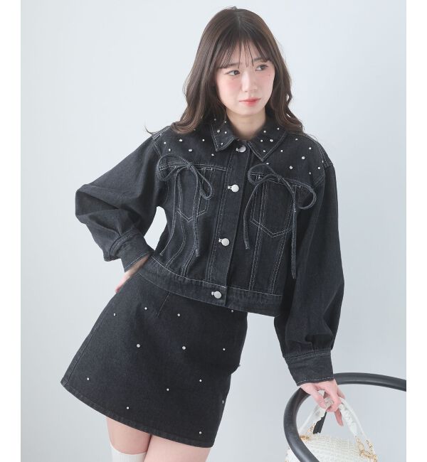  「ビジュー付き台形ミニスカパン」|台形|