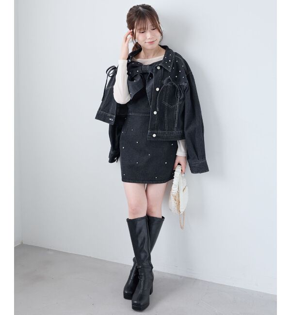  「ビジュー付き台形ミニスカパン」|台形|