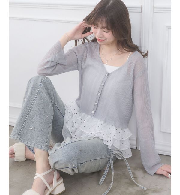  「ビジューボタンシアーカーディガン」|カーディガン|