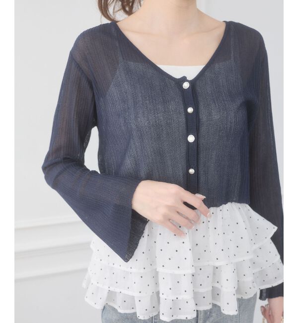 「ビジューボタンシアーカーディガン」|カーディガン|