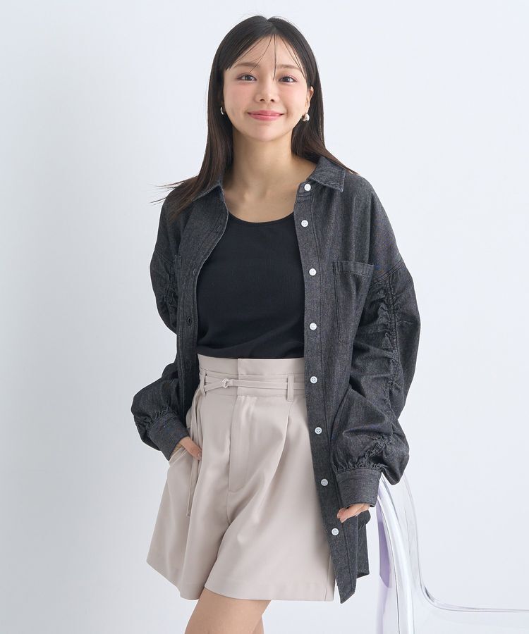 earth music&ecology「シャーリングスリーブデニムシャツ」|シャツ・ブラウス|