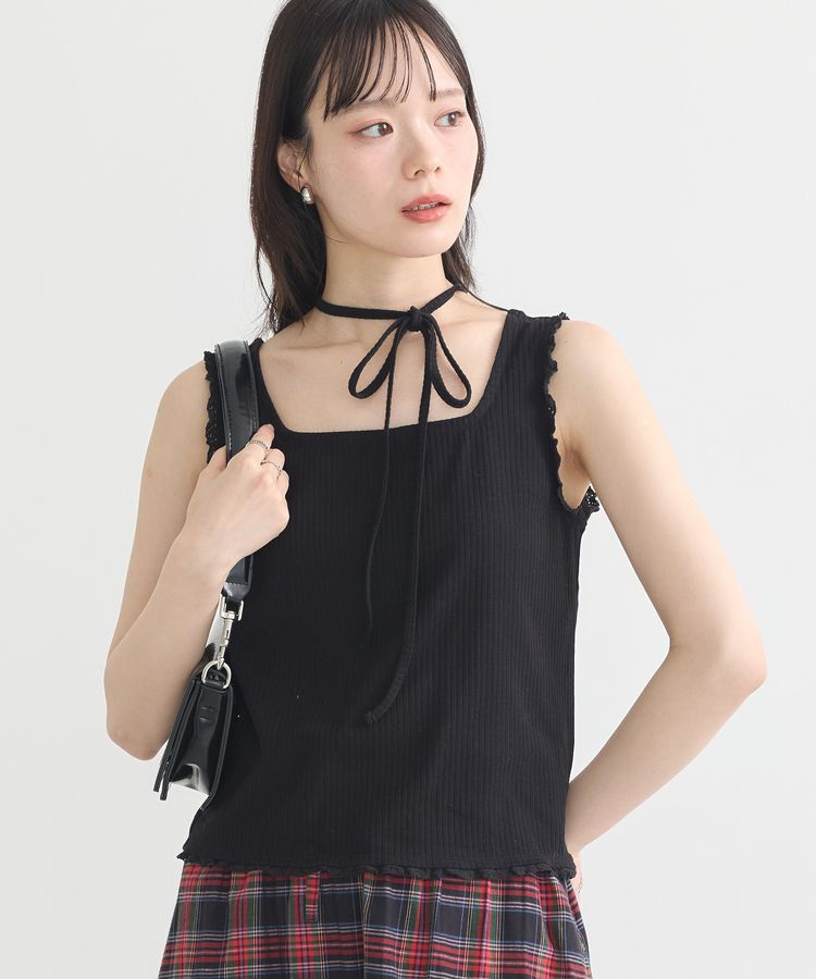 earth music&ecology「マルチwayネックホルターレースタンク」|インナー|Black