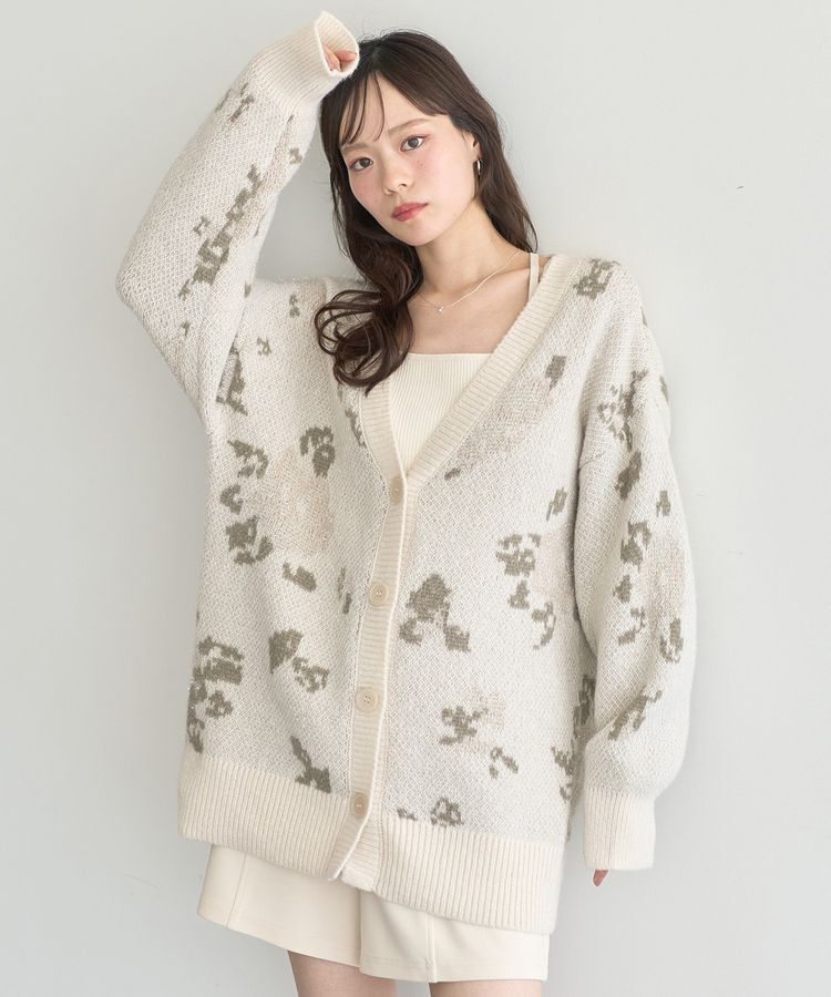 earth music&ecology「フラワージャガードラメシャギーカーディガン」|カーディガン|