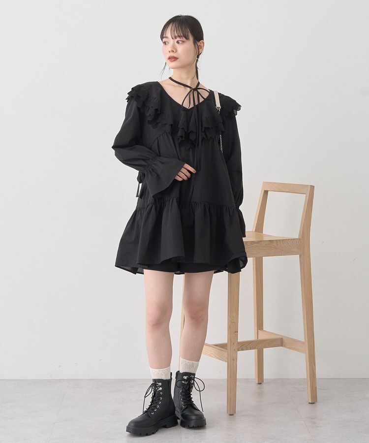 earth music&ecology「サイドリボンラッフルミニワンピース」|ワンピース|