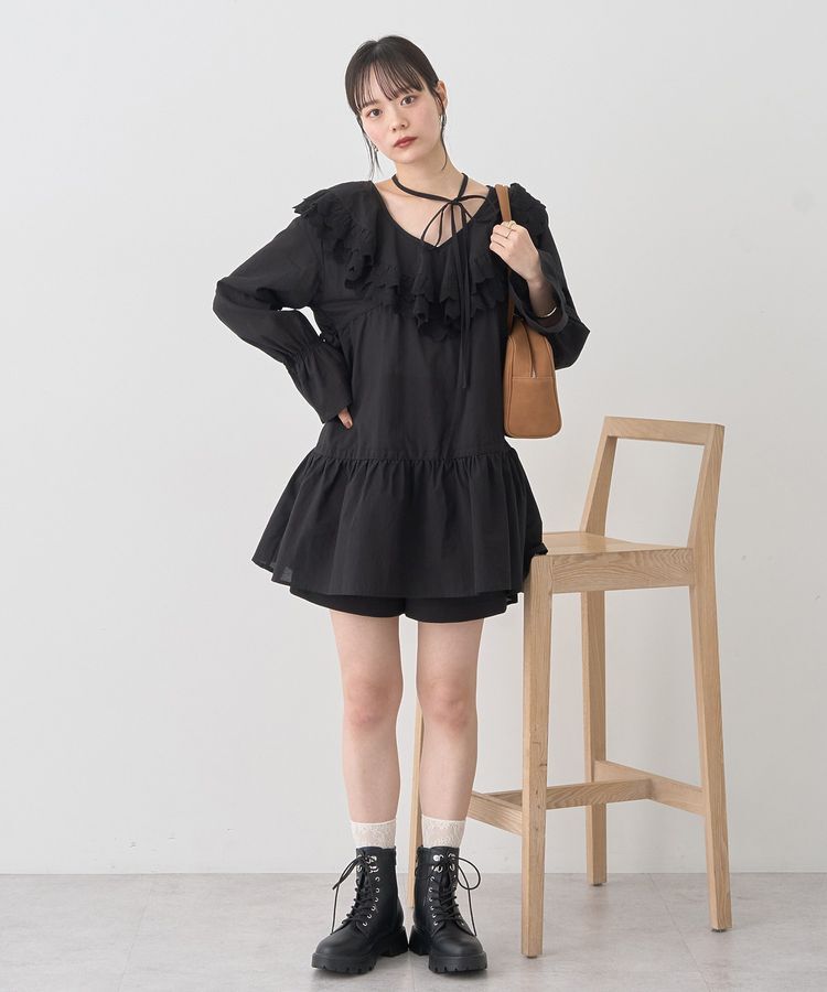 earth music&ecology「サイドリボンラッフルミニワンピース」|ワンピース|