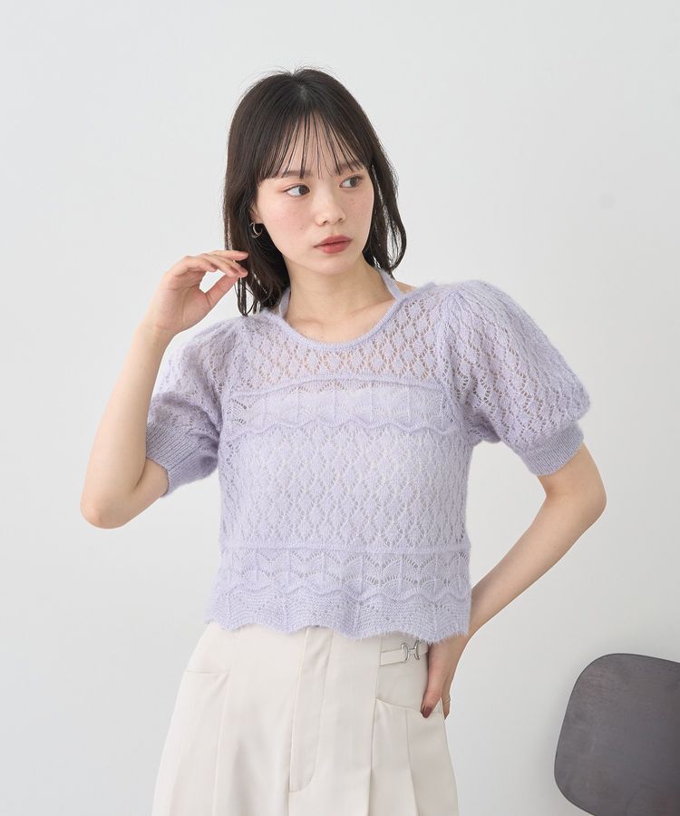 earth music&ecology「キャットヤーン透かし編みニットプルオーバー」|ニット・セーター|