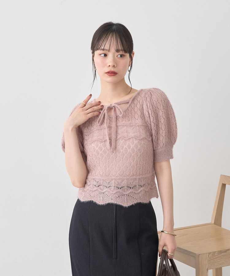 earth music&ecology「キャットヤーン透かし編みニットプルオーバー」|ニット・セーター|