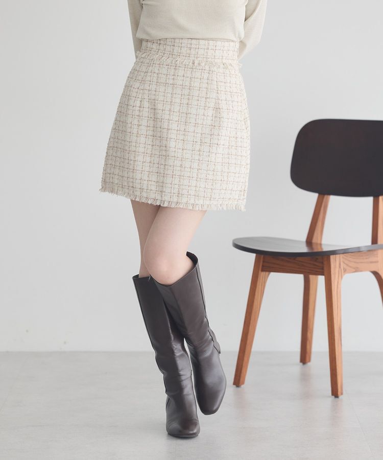 earth music&ecology「フリンジツイードミニスカート」|タイト|