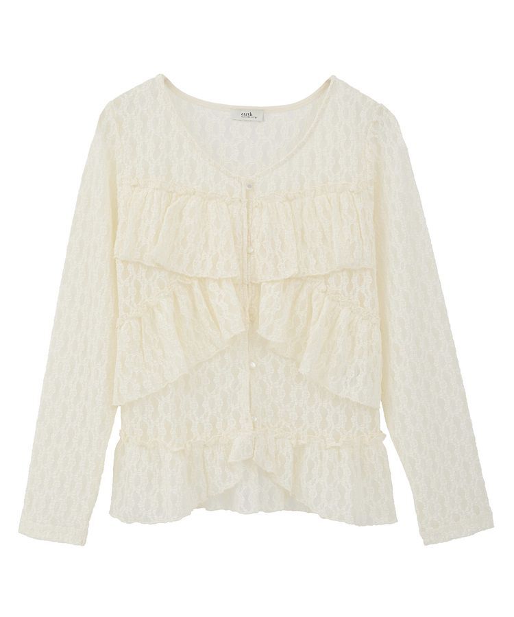 earth music&ecology「レースフリルメローカーディガン」|カーディガン|
