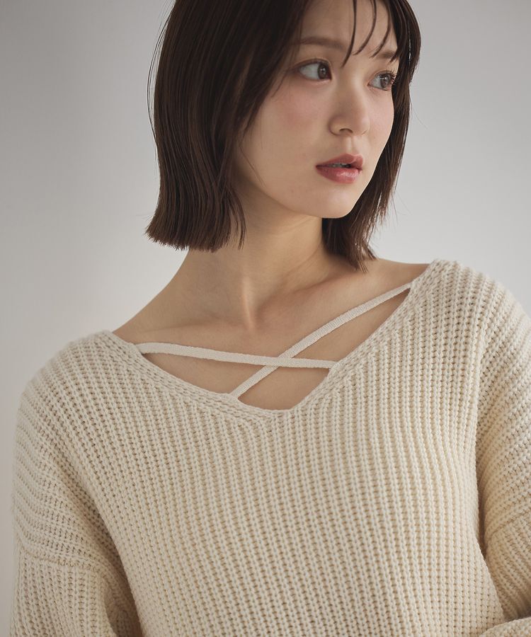 earth music&ecology「アンチピリングクロスネックルーズニット」|チュニック|