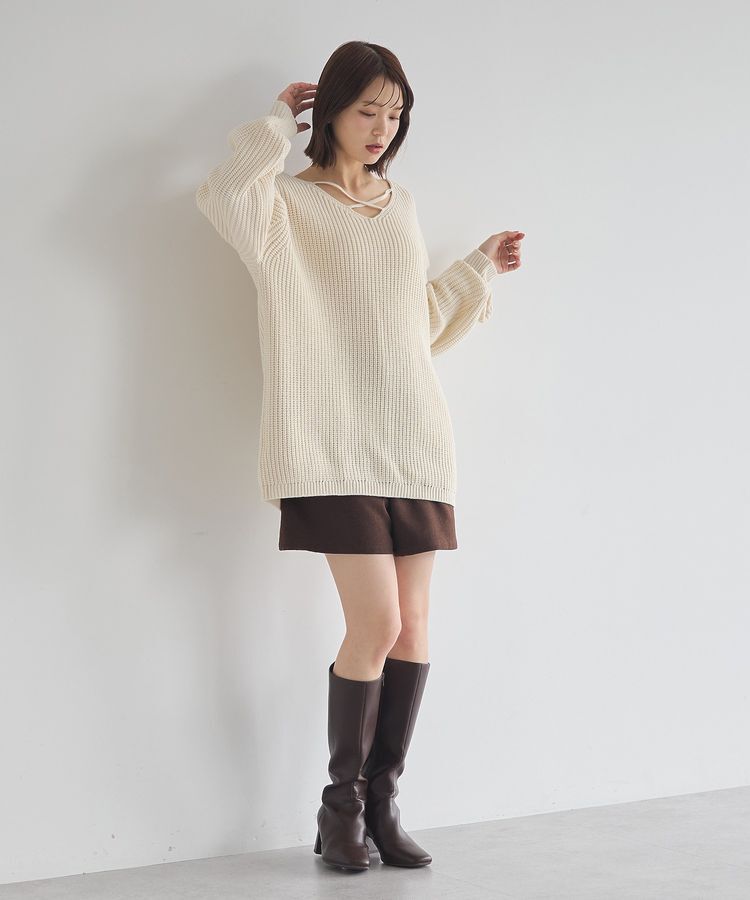 earth music&ecology「アンチピリングクロスネックルーズニット」|チュニック|