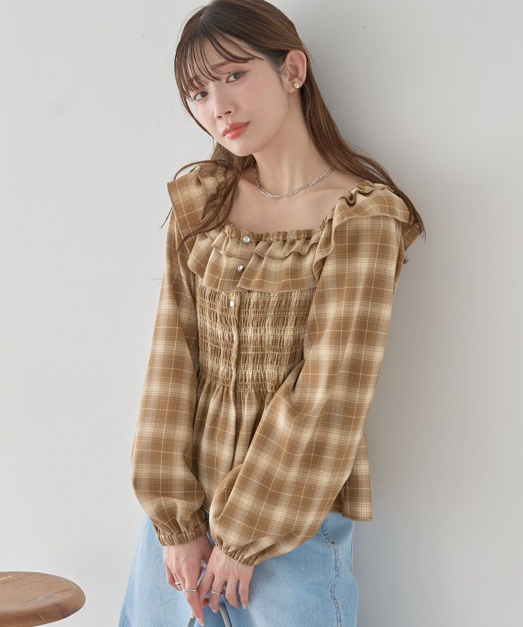 earth music&ecology「チェックシャーリングブラウス」|シャツ・ブラウス|