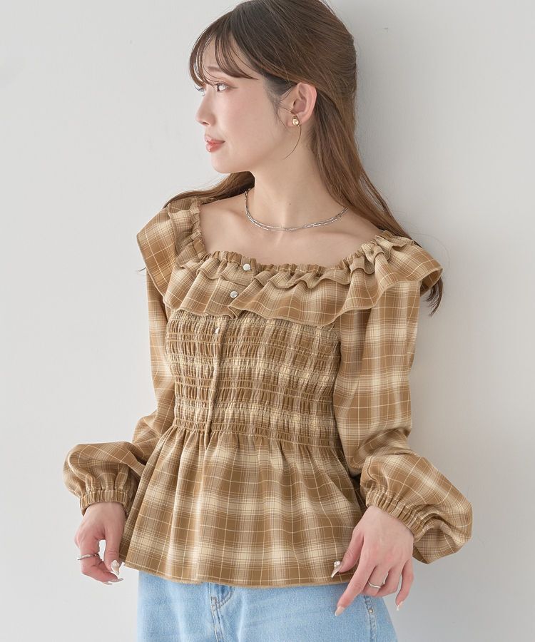 earth music&ecology「チェックシャーリングブラウス」|シャツ・ブラウス|
