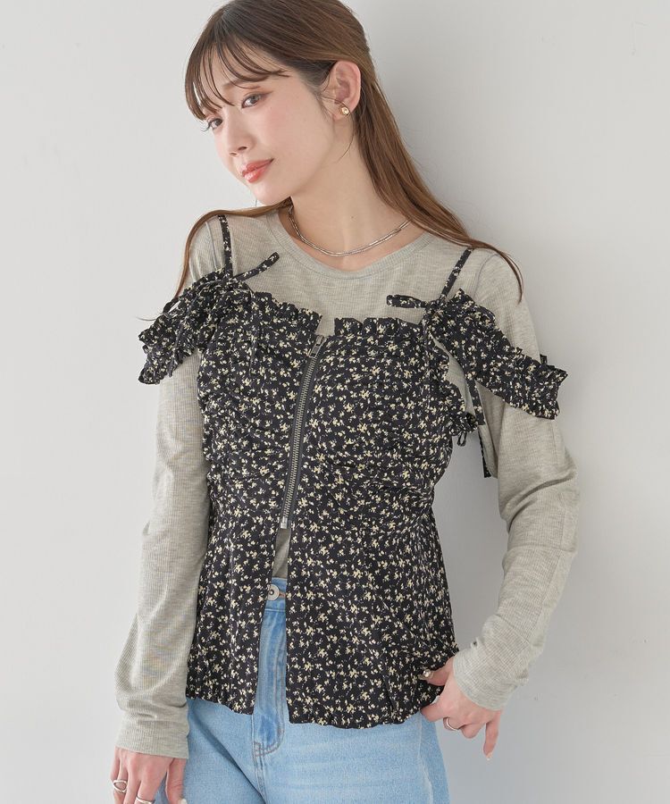 earth music&ecology「フラワーペプラムビスチェ」|ベスト・ジレ|