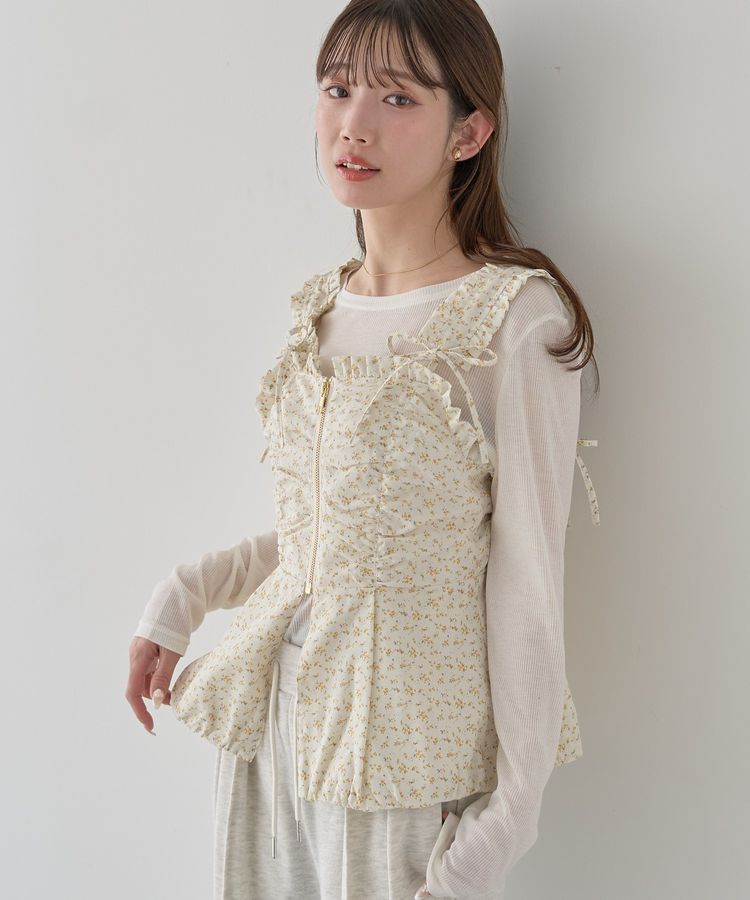 earth music&ecology「フラワーペプラムビスチェ」|ベスト・ジレ|