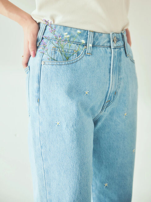  「7周年刺繍フレアパンツ」|その他|サックスブルー