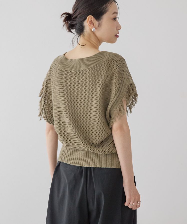 AMERICAN HOLIC「袖フリンジショート丈プルオーバー」|ニット・セーター|