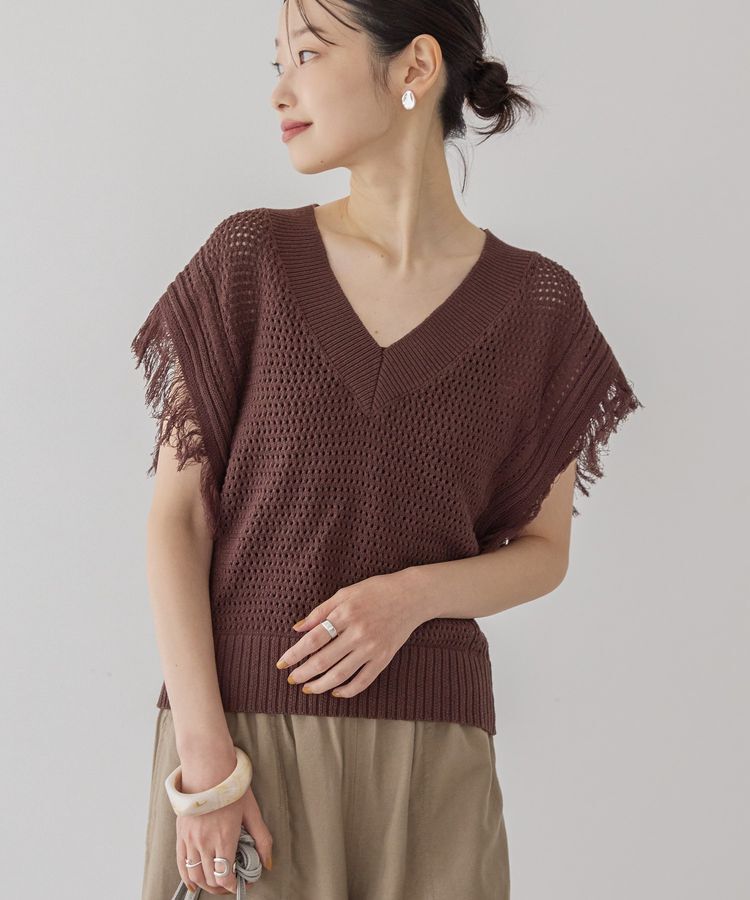 AMERICAN HOLIC「袖フリンジショート丈プルオーバー」|ニット・セーター|