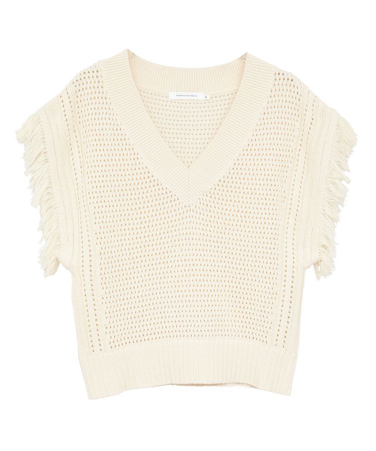 AMERICAN HOLIC「袖フリンジショート丈プルオーバー」|ニット・セーター|