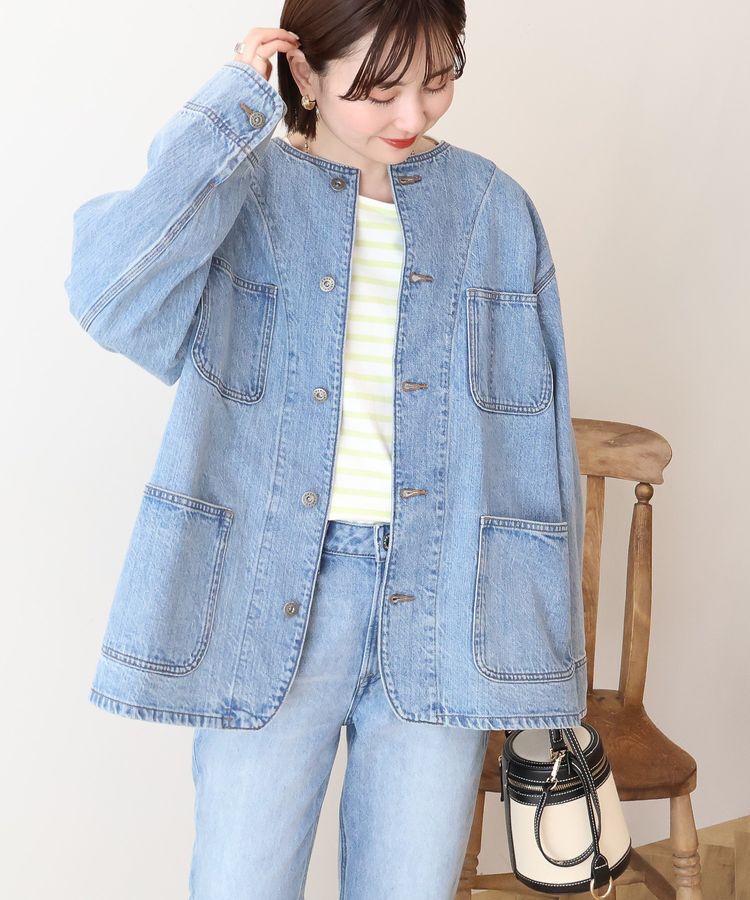 AMERICAN HOLIC「ノーカラーデニムカバーオール」|テーラードジャケット|