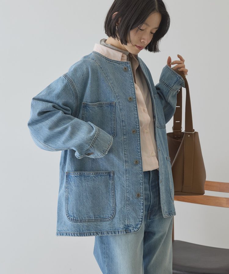 AMERICAN HOLIC「ノーカラーデニムカバーオール」|テーラードジャケット|