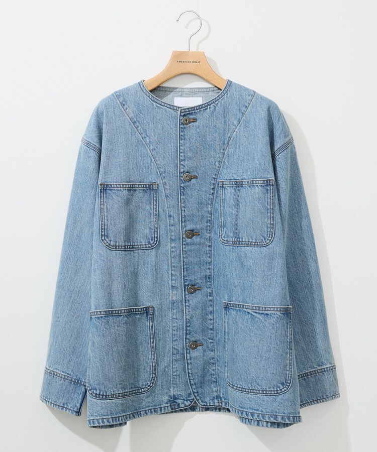 AMERICAN HOLIC「ノーカラーデニムカバーオール」|テーラードジャケット|