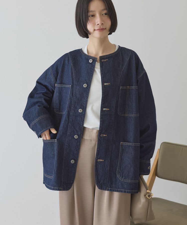 AMERICAN HOLIC「ノーカラーデニムカバーオール」|テーラードジャケット|