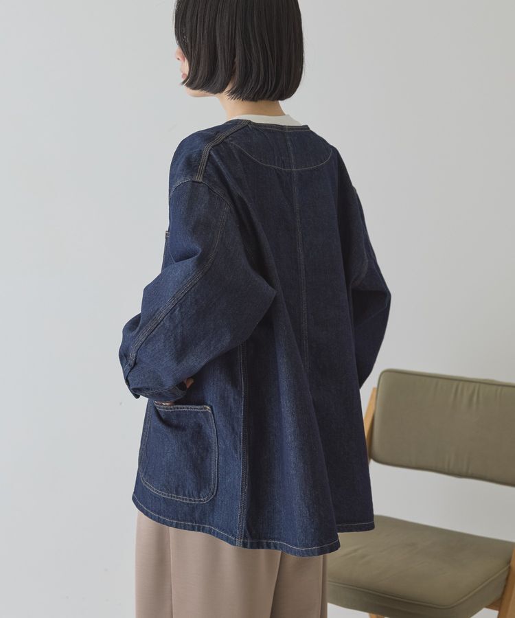 AMERICAN HOLIC「ノーカラーデニムカバーオール」|テーラードジャケット|