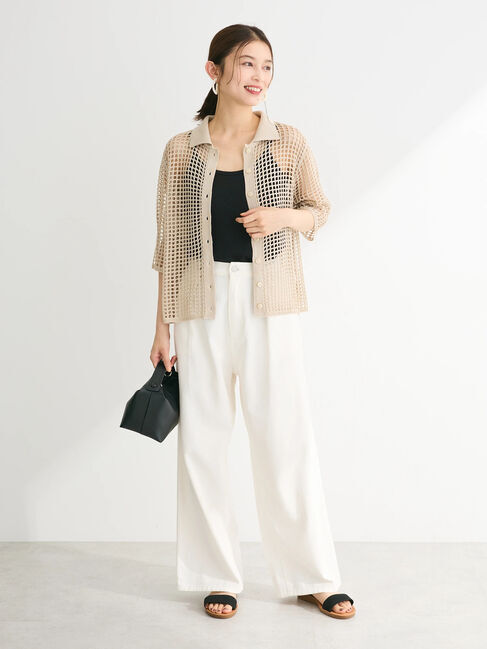 Green Parks「メッシュ編み襟付きカーディガン」|カーディガン|