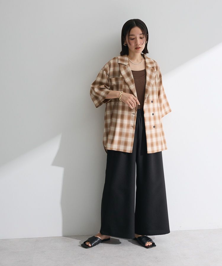 Green Parks「麻調ウエストギャザーフレアワイドパンツ」|その他|