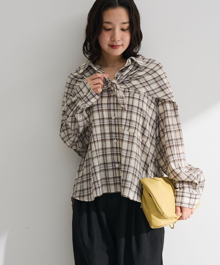 Green Parks「スカーフ付チェックシャツ」|シャツ・ブラウス|White