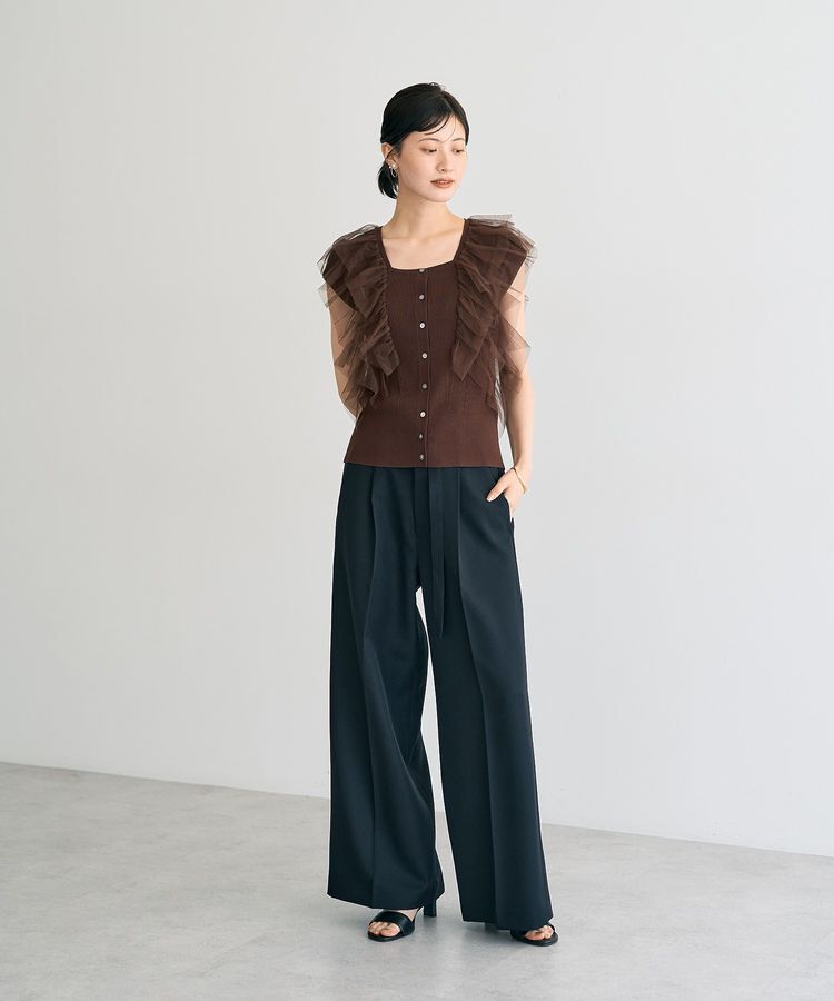 YECCA VECCA「チュールラッフルノースリーブカーディガン」|カーディガン|