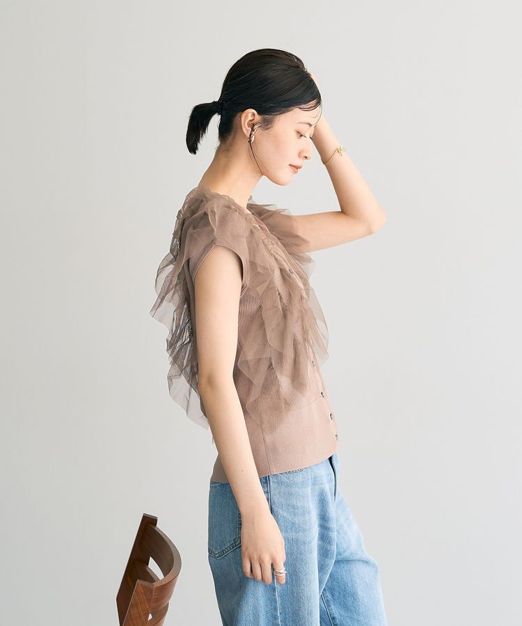 YECCA VECCA「チュールラッフルノースリーブカーディガン」|カーディガン|