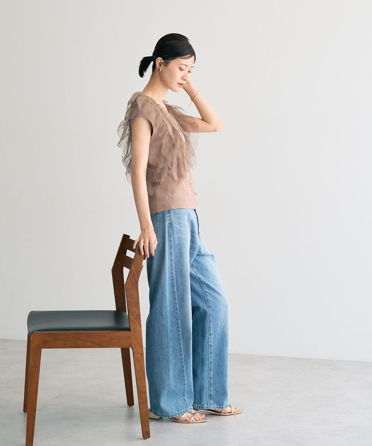 YECCA VECCA「チュールラッフルノースリーブカーディガン」|カーディガン|