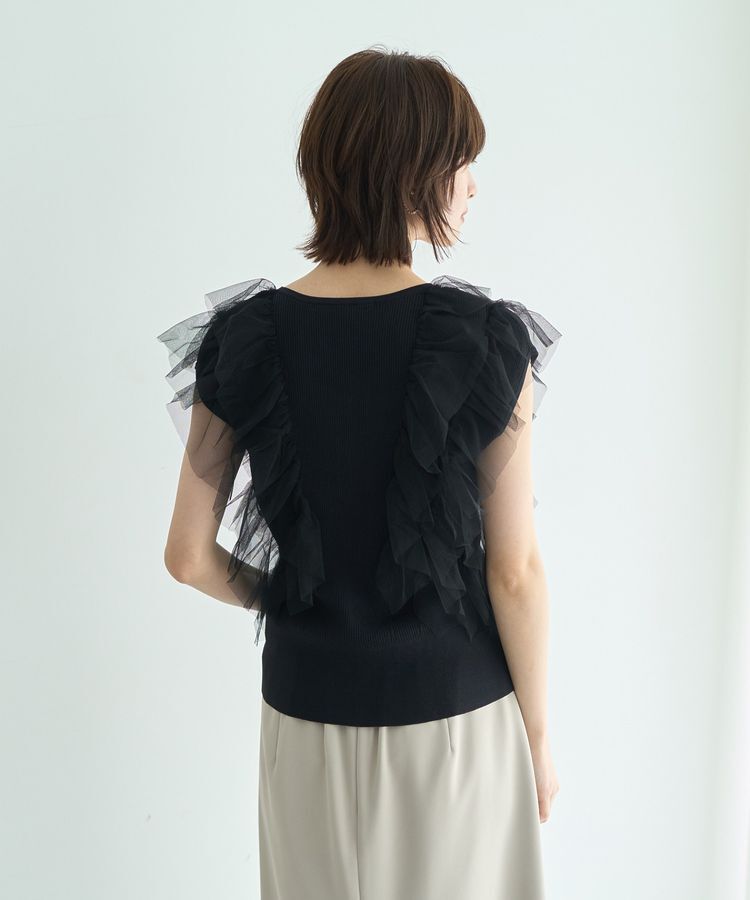 YECCA VECCA「チュールラッフルノースリーブカーディガン」|カーディガン|