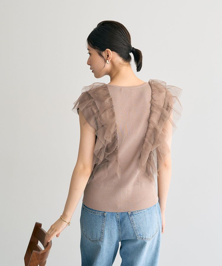 YECCA VECCA「チュールラッフルノースリーブカーディガン」|カーディガン|