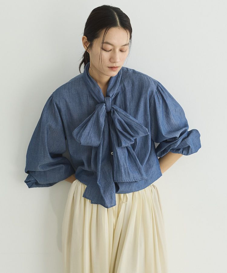 GARAGE OF GOOD CLOTHING「【日本製】シアーデニムボウタイブラウス」|シャツ・ブラウス|Blue