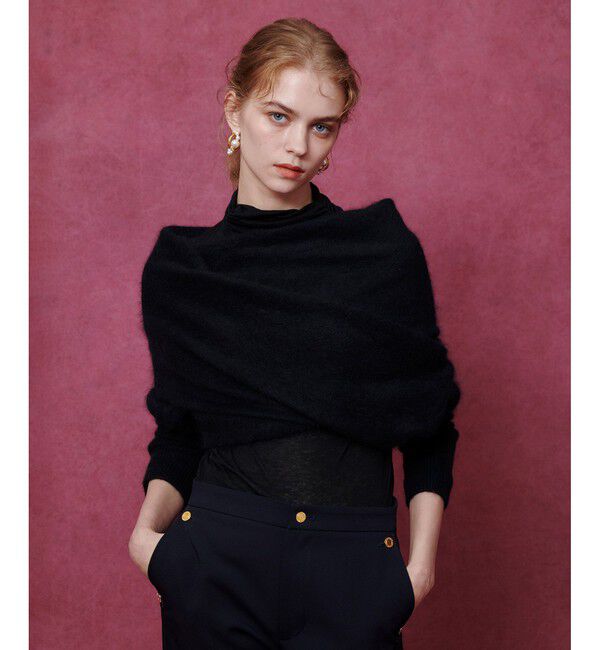 LOULOU WILLOUGHBY「【LOULOU WILLOUGHBY】クロスアームニット」|ストール|ブラック