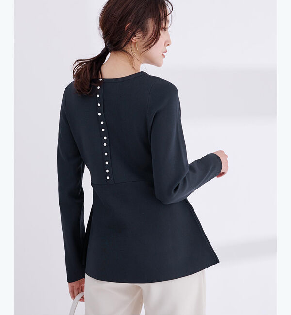 ur's「バックパールペプラムニットトップス」|ニット・セーター|ネイビー