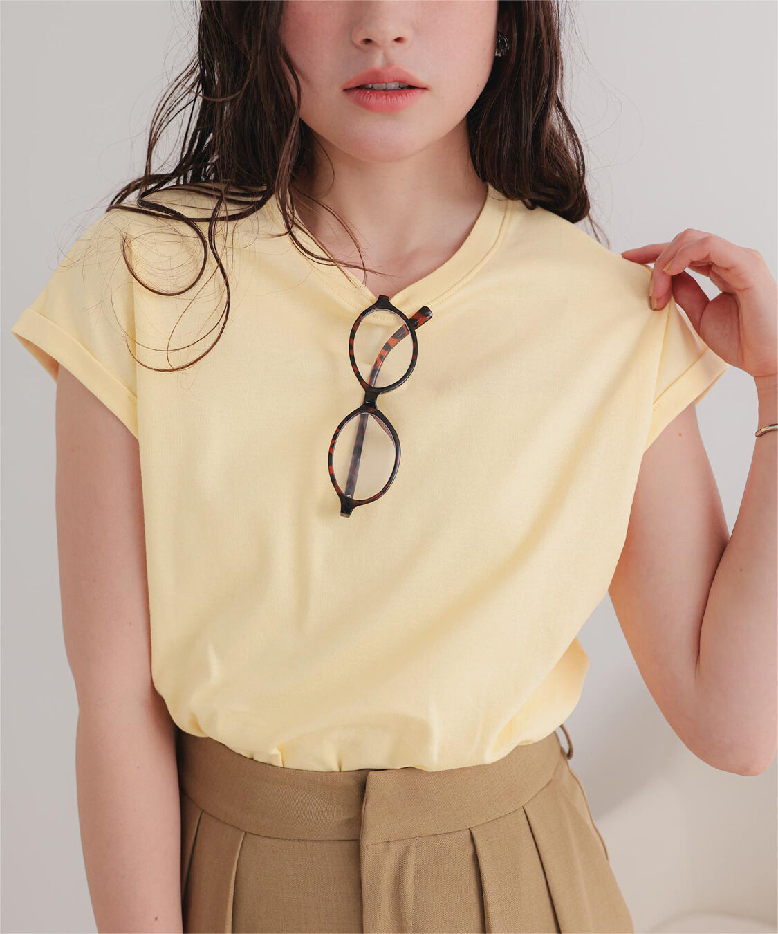 titivate「汗染み防止ダブルカフスTシャツ」|Tシャツ・カットソー|ライトイエロー