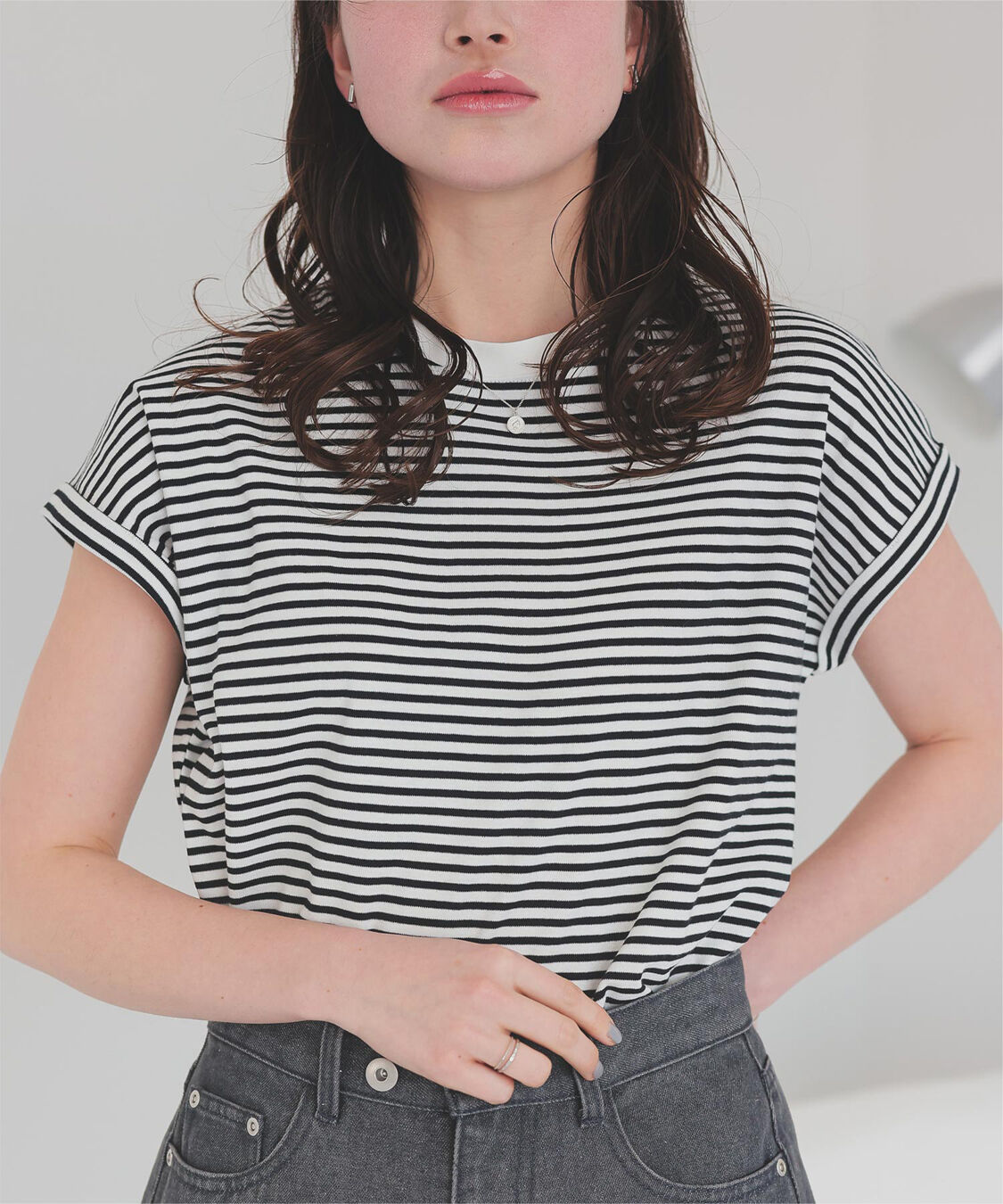 titivate「汗染み防止ダブルカフスTシャツ」|Tシャツ・カットソー|ボーダー/オフ