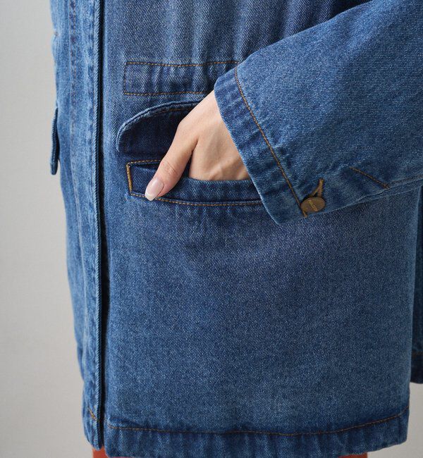  「デニムノーカラーワークジャケット」|デニムジャケット|