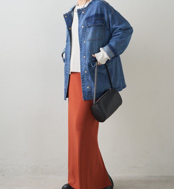  「デニムノーカラーワークジャケット」|デニムジャケット|