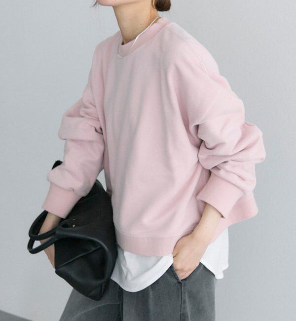 「シンプル裏起毛スウェットショートプルオーバー」|プルオーバー|ピンク