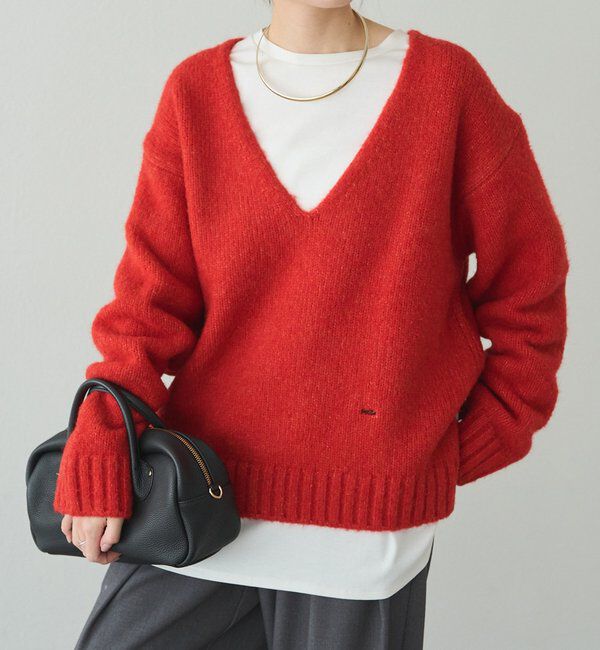  「アルパカ混深Vネックニットプルオーバー」|キャミソール|オレンジ